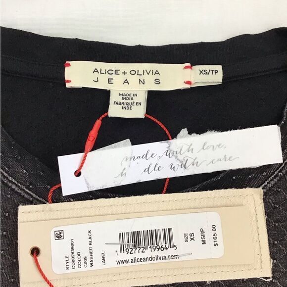 Alice & Olivia Jeans Wash Black Short Sleeve Crew Neck T-Shirt New Size Small - Picture 10 of 10